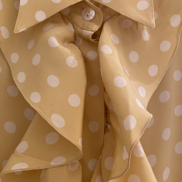 STYLE PARIS MADE IN FRANCE SILK POLKADOT YELLOW RUFFLE BLOUSE - Picture 6 of 9